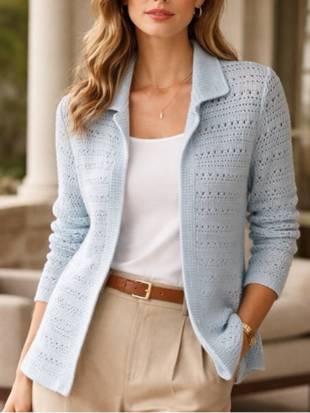 Loro Piana || Open Knit Cashmere Cardigan Sweater Sea Foam Green Blue 46 US 10